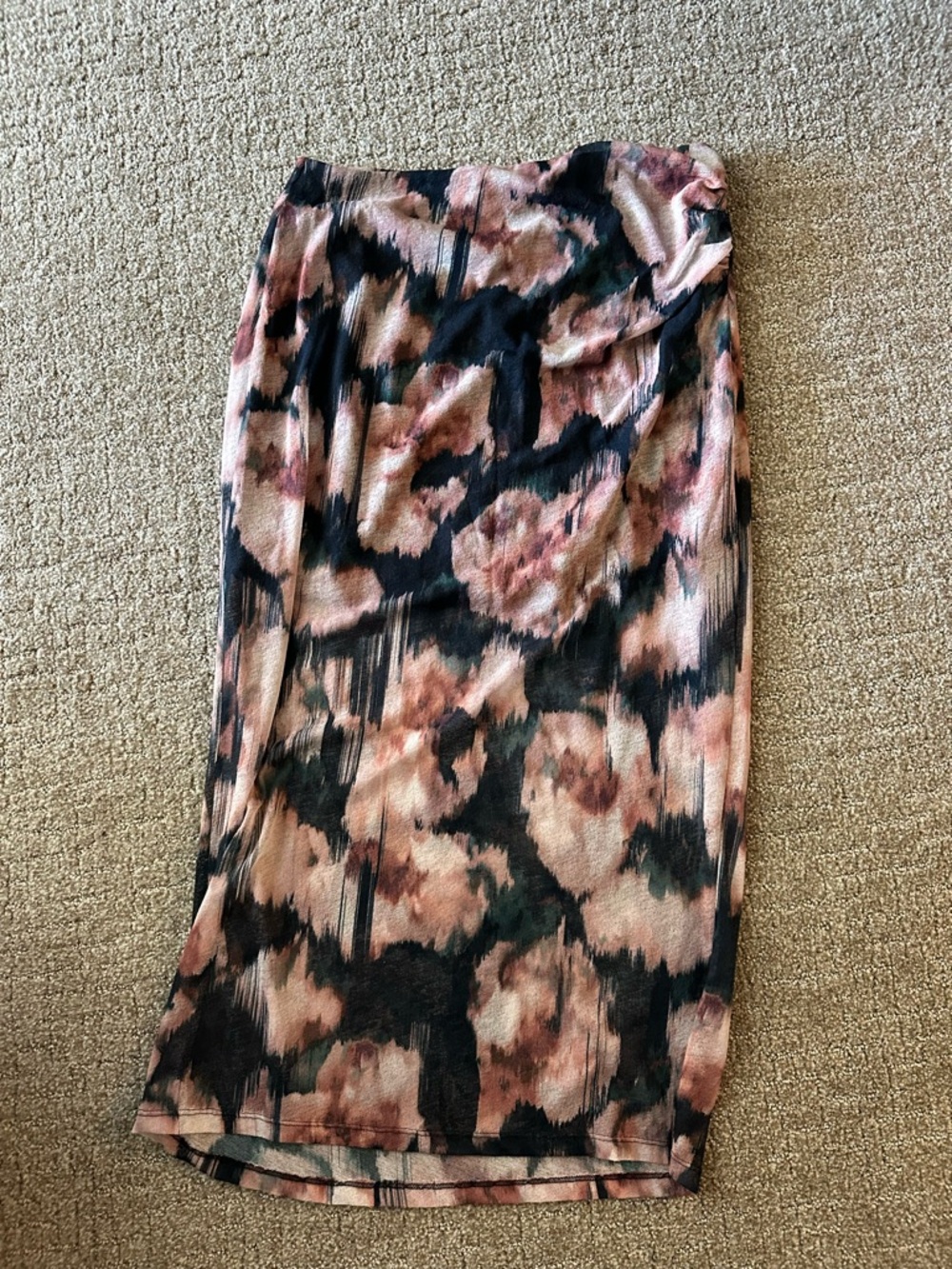 Abercrombie & Fitch Pink and Black Floral-Print Midi Skirt
